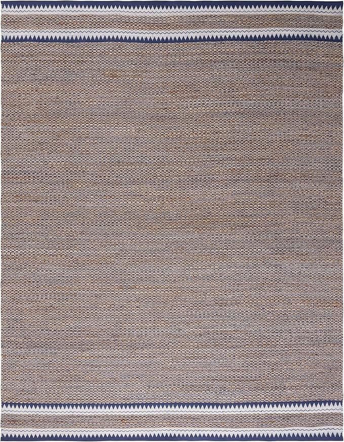 SAFAVIEH Area Rug 8x10 - Natural Fiber Collection - Large - Natural & Navy, Handmade Jute, Boho Farmhouse Style, Ideal for Living Room, Bedroom, Dining Space (NF874N)