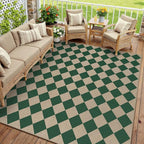 8x10 Checkered Easy Jute Area Rug for Living Room Large Checkerboard Washable Indoor Outdoor Carpet Farmhouse Patio Office Mat Geometric Non Slip Green Carpet for Backyard Dining Room