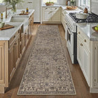 HUGEAR 3x8 Runner Rug Hallway Retro Brown Machine Washable Vintage Floral Low Pile Carpet Vacuumable Distressed Long Throw Rug Bedroom Office Bathroom Kitchen Laundry Non Slip Soft Lightweight