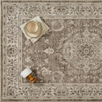 6x9 Area Rug Brown Washable Living Room Vintage Carpet Bedroom Distressed Large Non Slip Low Pile Thin Dining Room Office Medallion Accent Throw Rug