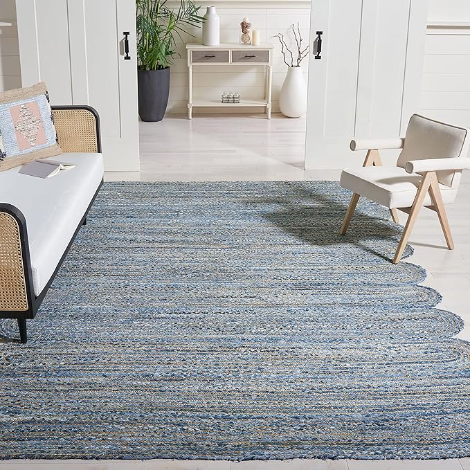 SAFAVIEH Area Rug 8x10 - Cape Cod Collection - Large - Blue & Natural, Handmade Braided Jute & Cotton, Ideal for Living Room, Bedroom, Office, Dining Space (CAP208L)
