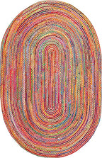 SAFAVIEH Area Rug 4x6 Oval- Cape Cod Collection - Red & Multi, Handmade Jute & Cotton, Woven Braided Design (CAP202A)