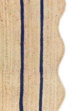 Wave Scalloped Natural Jute Runner Boho Jute Entryway Farmhouse Scallop Rug, Navy (10'x14'")