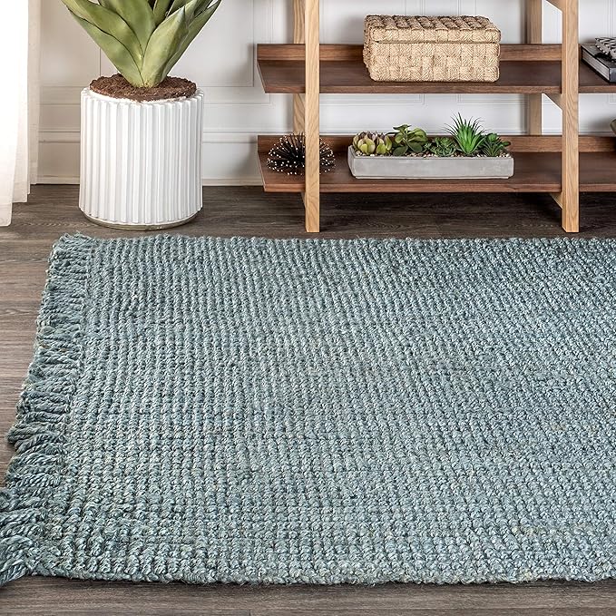 JONATHAN Y Handwoven Jute Fringe Light Blue/Gray Indoor Area Rug, 5x8, Pata, Bohemian, Rustic, Cottage, Easy-Cleaning for Living Room, Bedroom, Kitchen, Non-Shedding (NRF103B-5)