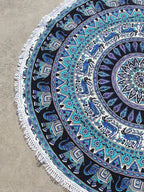 Round Beach Tapestry Turquoise Mandala Throw/Boho Hippie Beach Blanket Roundie/Indian Cotton Bohemian Large Round Table Cloth-Home Decor/Yoga Mat Meditation Picnic Rug (42", Green and Black)