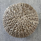 S & L Homes Pouf Ottoman - 100% Natural Jute Braided- Footrest Pouf Hand Knitted - Traditional Cord Boho Pouffe - for The Living Room, Bedroom, Nursery, Patio, Lounge (20" x 20" x 14")