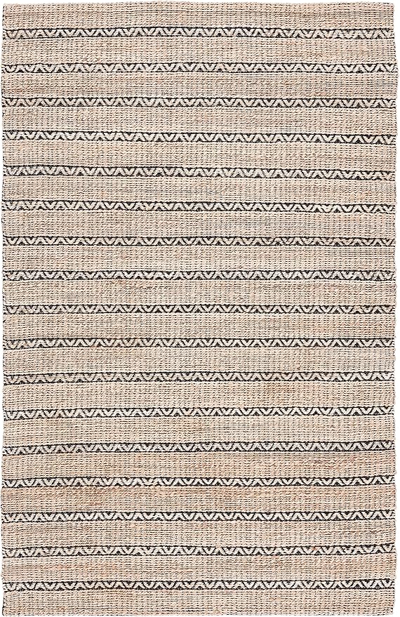 SAFAVIEH Natural Fiber Collection Area Rug - 5' x 8', Black & Natural, Handmade Flat Weave Stripe Jute & Cotton Jute, Ideal for High Traffic Areas in Living Room, Bedroom (NFB655Z)