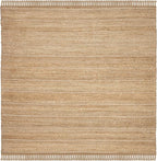 SAFAVIEH Natural Fiber Collection Area Rug - 6' Square, Natural & Light Grey, Handmade Tassel Jute, Ideal for High Traffic Areas in Living Room, Bedroom (NF550A)