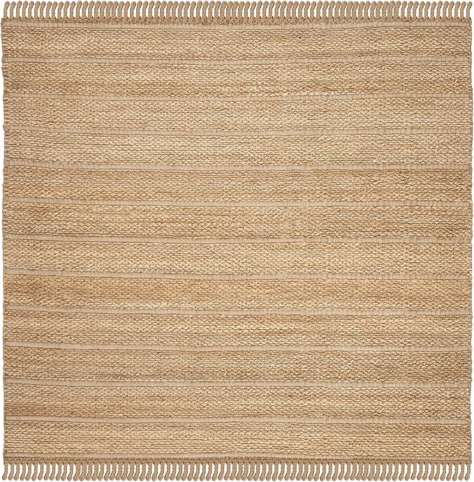 SAFAVIEH Natural Fiber Collection Area Rug - 6' Square, Natural & Light Grey, Handmade Tassel Jute, Ideal for High Traffic Areas in Living Room, Bedroom (NF550A)