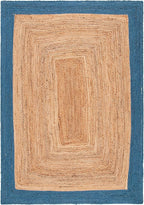 SAFAVIEH Natural Fiber Collection Area Rug - 5' x 8', Natural & Blue, Handmade Flat Weave Boho Farmhouse Rustic Border Jute, Ideal for High Traffic Areas in Living Room, Bedroom (NFB852M)