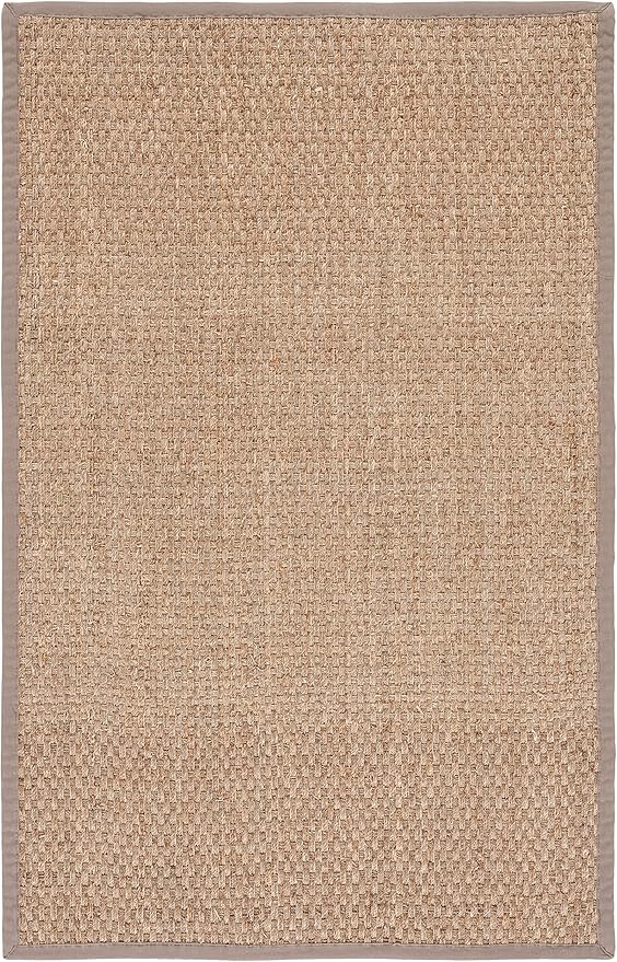 SAFAVIEH Area Rug 5x8 - Natural Fiber Collection - Natural & Grey, Seagrass, Basketweave Pattern with Border (NF114P)
