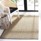SAFAVIEH Area Rug 3' Square - Natural Fiber Collection - Natural & Grey, Seagrass, Basketweave Pattern with Border (NF114P)