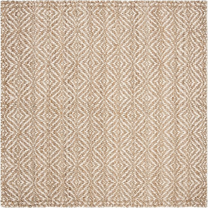 SAFAVIEH Natural Fiber Collection Area Rug - 7' Square, Natural & Ivory, Handmade Boho Farmhouse Woven Jute, Ideal for High Traffic Areas in Living Room, Bedroom (NF185A)