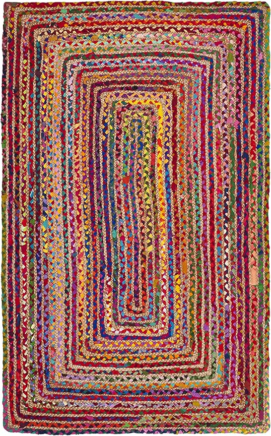 SAFAVIEH Area Rug 3x5 - Cape Cod Collection - Red & Multi, Handmade Jute & Cotton, Woven Braided Design (CAP202A)