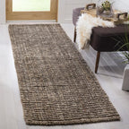 SAFAVIEH Natural Fiber Collection Runner Rug - 2'6" x 12', Natural & Grey, Handmade Jute, Farmhouse Style, Chunky Textured Thick Pile (NF447M)