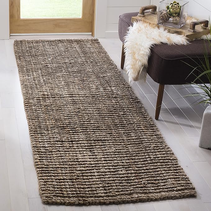 SAFAVIEH Natural Fiber Collection Runner Rug - 2'6" x 6', Natural & Grey, Handmade Jute, Farmhouse Style, Chunky Textured Thick Pile (NF447M)