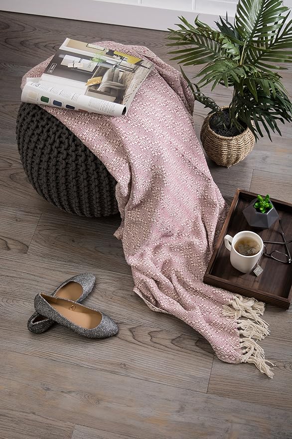DII Diamond Stitch Woven Throw, Organic Modern, 50 x 60, Rose