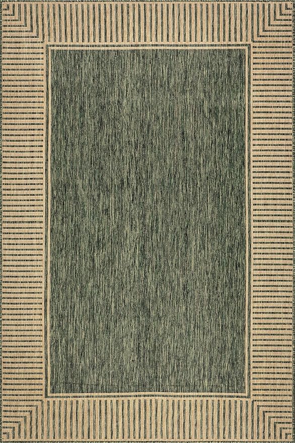 Nuloom Asha Green/Brown, 9'6" x 12', Casual, Striped Border, Soft and Cozy, High Traffic, Stain Resistant, Easy Clean, Durable Area Rug for Indoor/Outdoor Patio, Deck, Porch, Garden, Courtyard