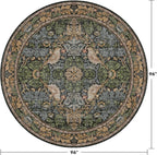 Washable Boho Round Rugs 8ft for Living Room, Ultra Soft Forest Large Circular Area Rugs for Bedroom, Dining Room Under Kitchen Table Non-Slip, Vintage Green Floral Round Floor Carpet Décor