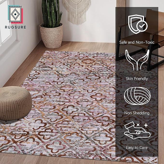 RUGSURE Washable Area Rugs, 3' x 5 ' - 1/6 Thick - Stain & Water Resistant Non-Slip - Perfect Resistant Rug for Living Room, Bedroom, Nursery, Pet & Child Friendly, Vibrant Colors Rugs, Purple