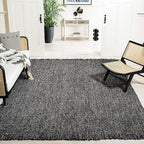 SAFAVIEH Natural Fiber Collection Area Rug - 6' Square, Charcoal & Natural, Handmade Woven Fringe Jute, Ideal for High Traffic Areas in Living Room, Bedroom (NF826H)