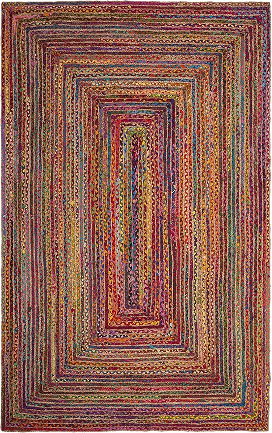 SAFAVIEH Area Rug 5x8 - Cape Cod Collection - Red & Multi, Handmade Jute & Cotton, Woven Braided Design (CAP202A)
