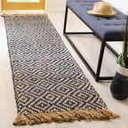 SAFAVIEH Natural Fiber Collection Accent Rug - 2'3" x 4', Tropical Blue & Natural, Handmade Boho Diamond Tassel Jute, Ideal for High Traffic Areas in Entryway, Living Room, Bedroom (NF266D)
