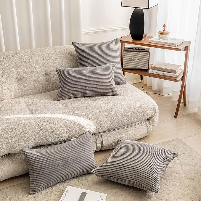 Home Brilliant 20 x 20 Pillow Covers Set of 2 Plush Corduroy Throw Pillow Covers Decorative for Couch Sofa Bed, 20x20 inch, Ash Grey