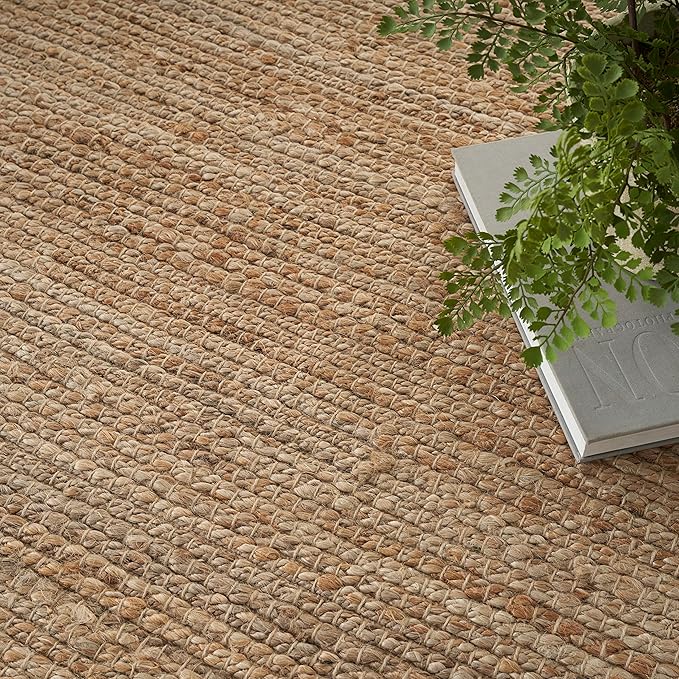 Nourison Home Natural Jute Natural 9' x 12' Area Rug - Easy Clean, Non Shedding, Bed Room, Living Room, Dining Room, Kitchen (9' x 12')