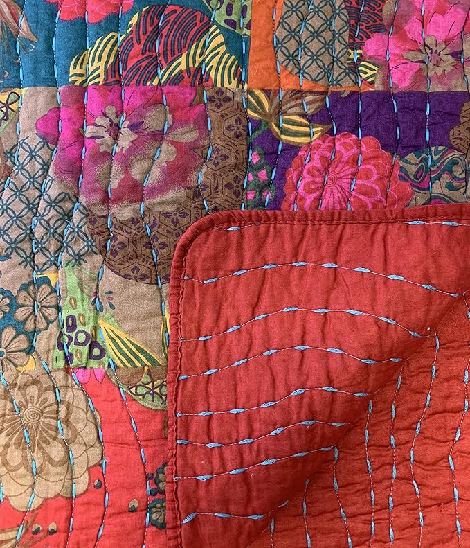 Greenland Home Jewel 100% Cotton Throw Blanket with Kantha-Style Quilting, Multicolor