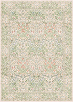 Vintage Washable Beige Green 10x14 Rug for Living Room - Extra Large Area Rug for Dining Room Under Table, Soft Low Pile Carpet for Bedroom - Victorian Forest Floral Design Non-Slip
