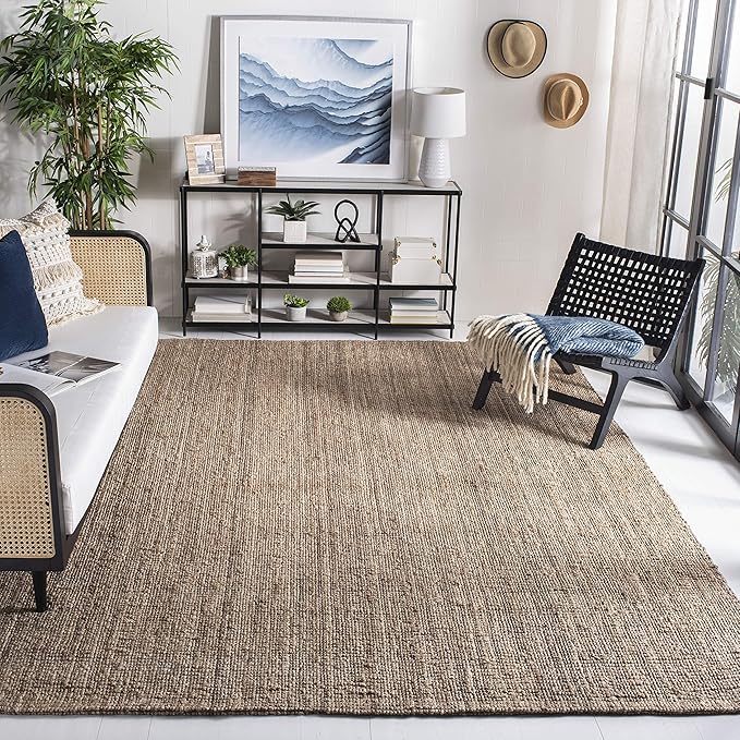 SAFAVIEH Area Rug 8x10 - Natural Fiber Collection - Large - Grey, Handmade Jute, Farmhouse Country Boho Rustic Design, Ideal for Living Room, Bedroom, Dining Space (NF808F)