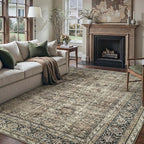 Vintage Area Rug 7x10 Brown Washable Living Room Large Carpet Non Slip Bedroom Indoor Office Low Pile Traditional Distressed Retro Accent Rug for Dining Room