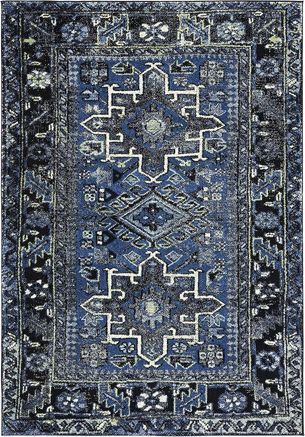 SAFAVIEH Vintage Hamadan Collection Area Rug - 5'3" x 7'6", Blue & Grey, Traditional Persian Design, Non-Shedding & Easy to Clean, Ideal for Living Room, Bedroom, Dining Space (VTH211N)