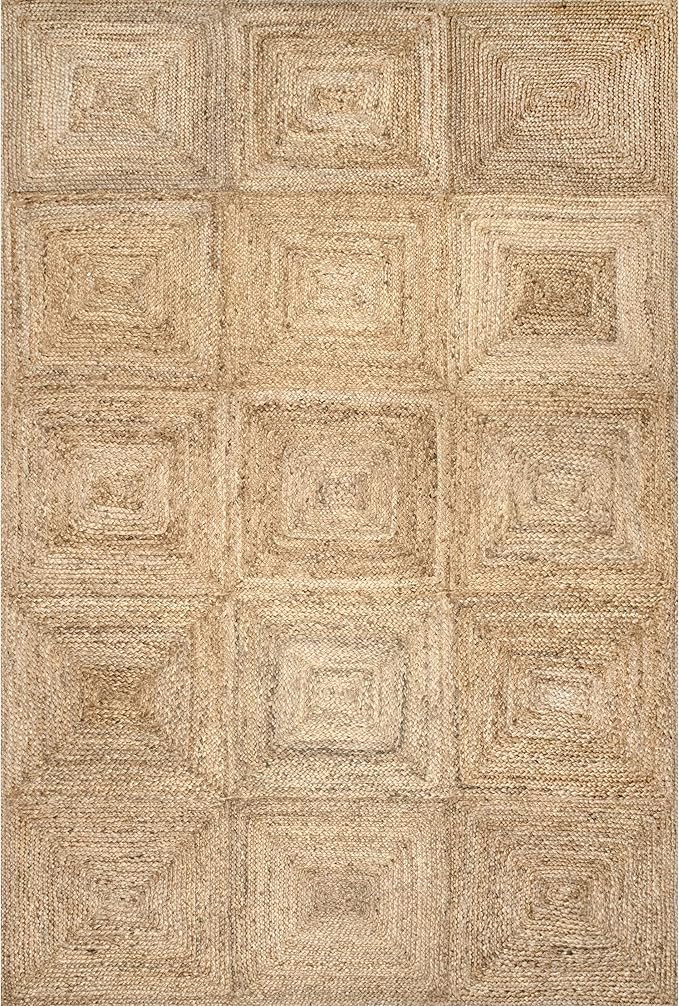 Rugs USA Juniper Natural/Ivory, 9'6" x 13'6", Hand Braided, Tiled, Jute, Soft and Textured, High Traffic, Stain Resistant, Easy Clean, Durable Area Rug for Bedroom, Living Room, Dining, Den, Foyer