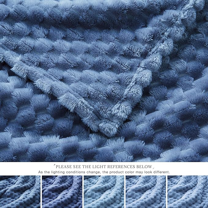 EXQ Home Fleece Blanket Queen Size for Couch or Bed - 3D Imitation Turtle Shell Jacquard Decorative Blankets - Cozy Soft Lightweight Fuzzy Flannel Blanket Suitable for All Seasons(90"×90",Dark Blue)