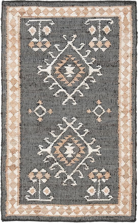 SAFAVIEH Kilim Collection Accent Rug - 2' x 3', Black & Ivory, Handmade Flat Weave Jute, Ideal for High Traffic Areas in Entryway, Living Room, Bedroom (KLM762Z)