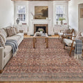 HUGEAR Area Rug 8x10 Vintage Brick Red Machine Washable Living Room Rugs Distressed Retro Floral Vacuumable Low Pile Carpet Bedroom Office Dining Room Laundry Room Non Slip Soft Lightweight