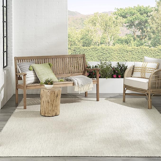Nourison Home Courtyard Ivory Silver 9' x 12' Area Rug - Easy Clean, Non Shedding, Bed Room, Living Room, Dining Room, Kitchen (9' x 12')