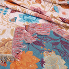 Boho Throw Blanket, 100% Organic Cotton Breathable Ultra Soft 60" x 80" Bed Quilt Throw - All Season Floral Rustic Farmhouse Decor Luxury Reversible Blanket for Sofa Couch Chair and Gift