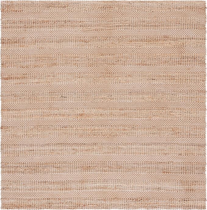 SAFAVIEH Natural Fiber Collection Area Rug - 6'6" Square, Ivory & Natural, Handmade Boho Farmhouse Rustic Jute & Cotton Jute, Ideal for High Traffic Areas in Living Room, Bedroom (NFB654A)