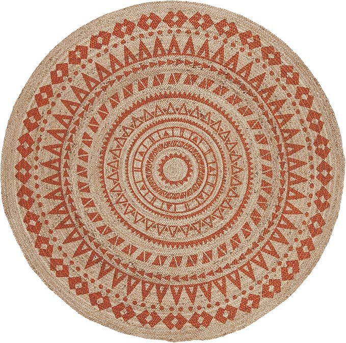 SAFAVIEH Natural Fiber Round Collection 5' Round Orange NF802B Handmade Boho Mandala Braided Jute Area Rug