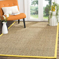 SAFAVIEH Area Rug 6' Square - Natural Fiber Collection - Natural & Gold, Seagrass, Basketweave Pattern with Border (NF114X)