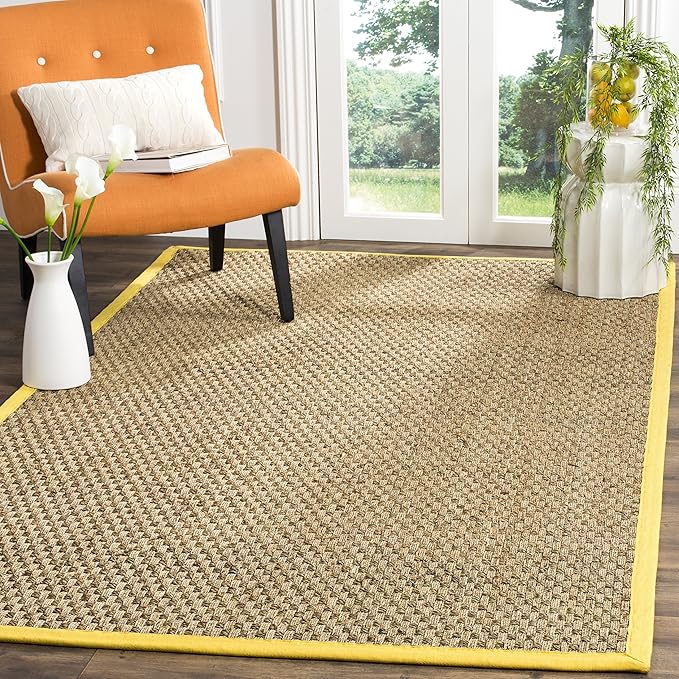 SAFAVIEH Area Rug 3x5 - Natural Fiber Collection - Natural & Gold, Seagrass, Basketweave Pattern with Border (NF114X)