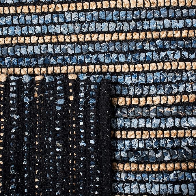 SAFAVIEH Cape Cod Collection Area Rug - 4' Square, Blue & Natural, Handmade Flat Weave Braided Jute & Cotton, Ideal for High Traffic Areas in Living Room, Bedroom (CAP363A)