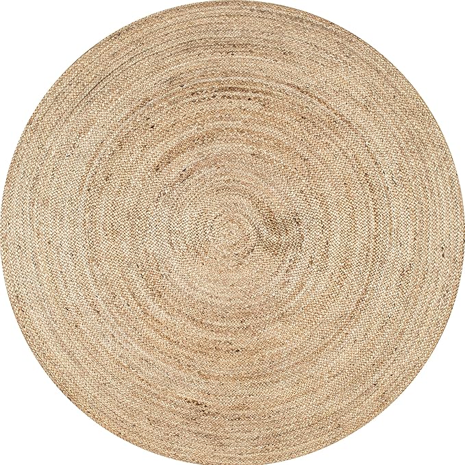 nuLOOM 6 Round Rigo Jute Hand Woven Area Rug, Natural, Solid Farmhouse Design, Natural Fiber, For Bedroom, Living Room, Dining Room, Hallway, Office, Kitchen, Entryway