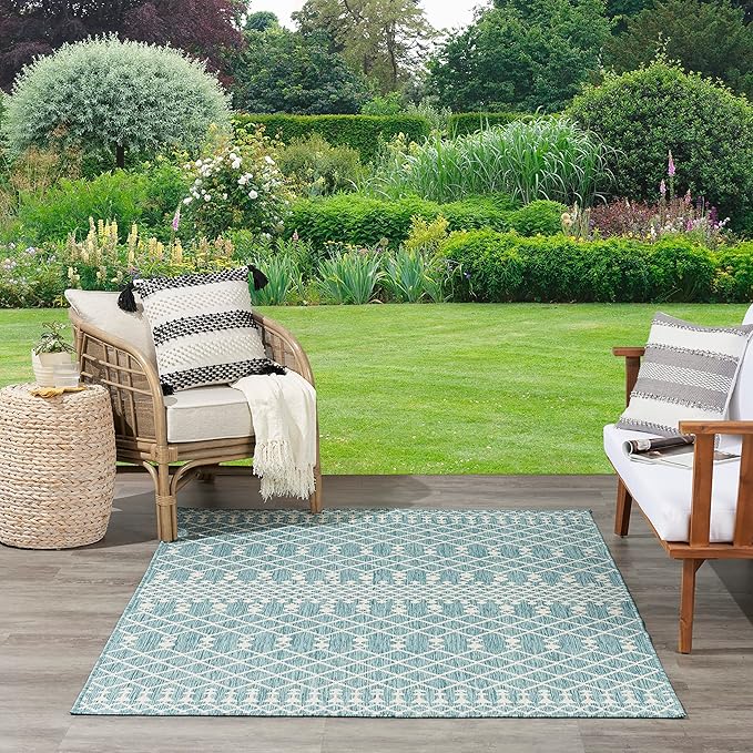 Nourison Home Positano Aqua 5' x 7' Area Rug - Easy Clean, Non Shedding, Bed Room, Living Room, Dining Room, Kitchen (5' x 7')