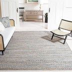 SAFAVIEH Cape Cod Collection Area Rug - 6' Square, Natural & Blue, Handmade Flat Weave Jute, Ideal for High Traffic Areas in Living Room, Bedroom (CAP250A)