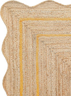 Wave Scalloped Natural Jute Rug - Boho Entryway Runner, Farmhouse Scallop, Yellow (5'x8')