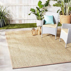 SAFAVIEH Area Rug 9x12 - Natural Fiber Collection - Large - Natural & Grey, Seagrass, Basketweave Pattern with Border (NF114P)